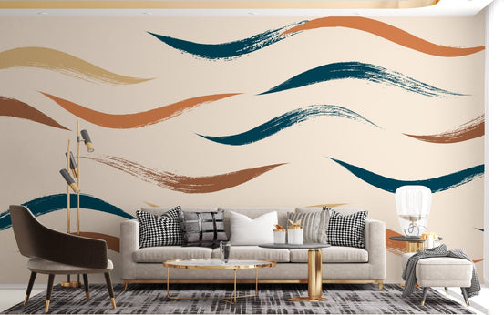 Elegant wavy pattern beige wallpaper mural for walls A254
