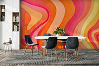 An interior with a cheerful and energetic accent wall


