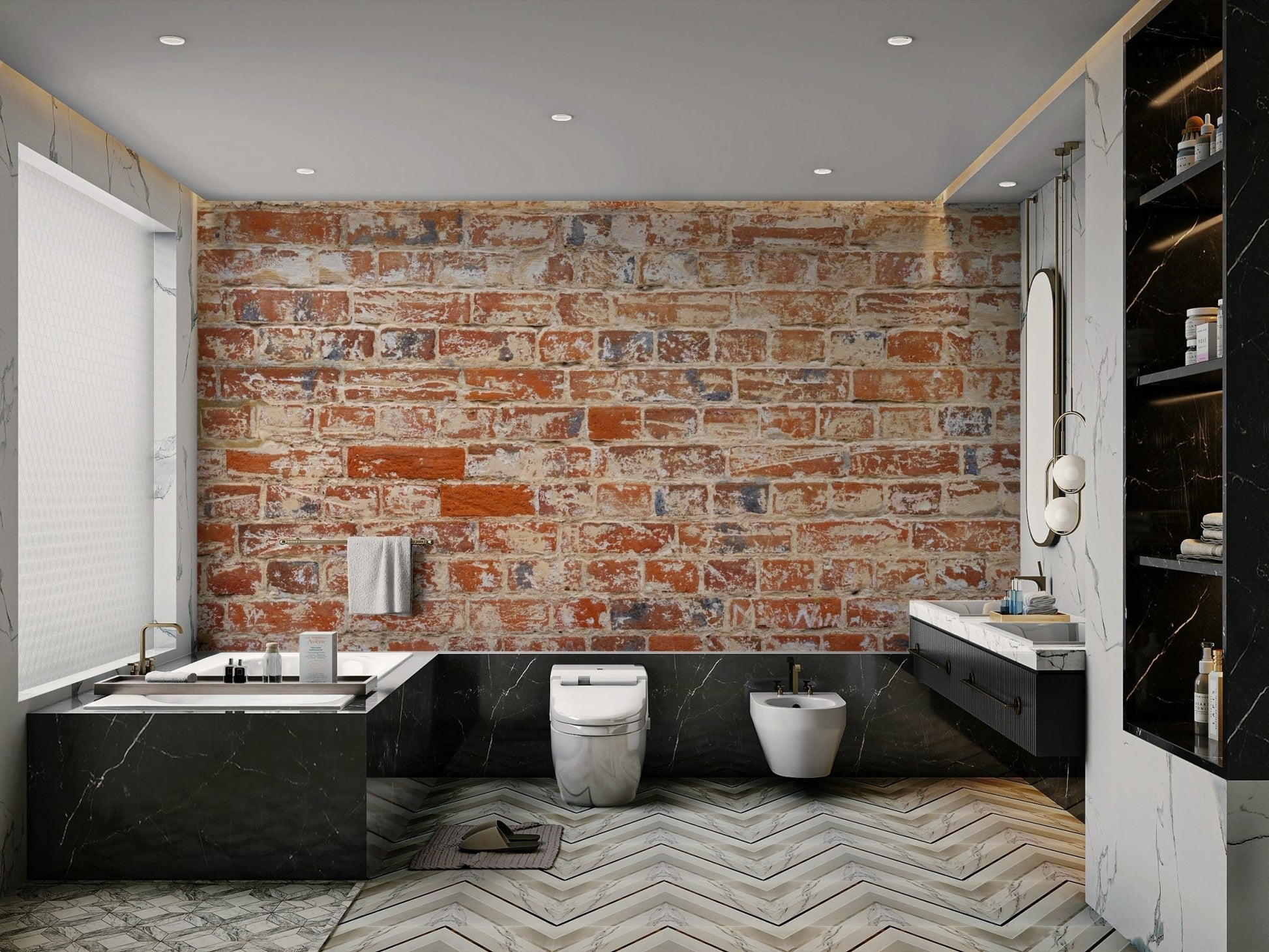 Vintage brick wall mural with a charming weathered look.

