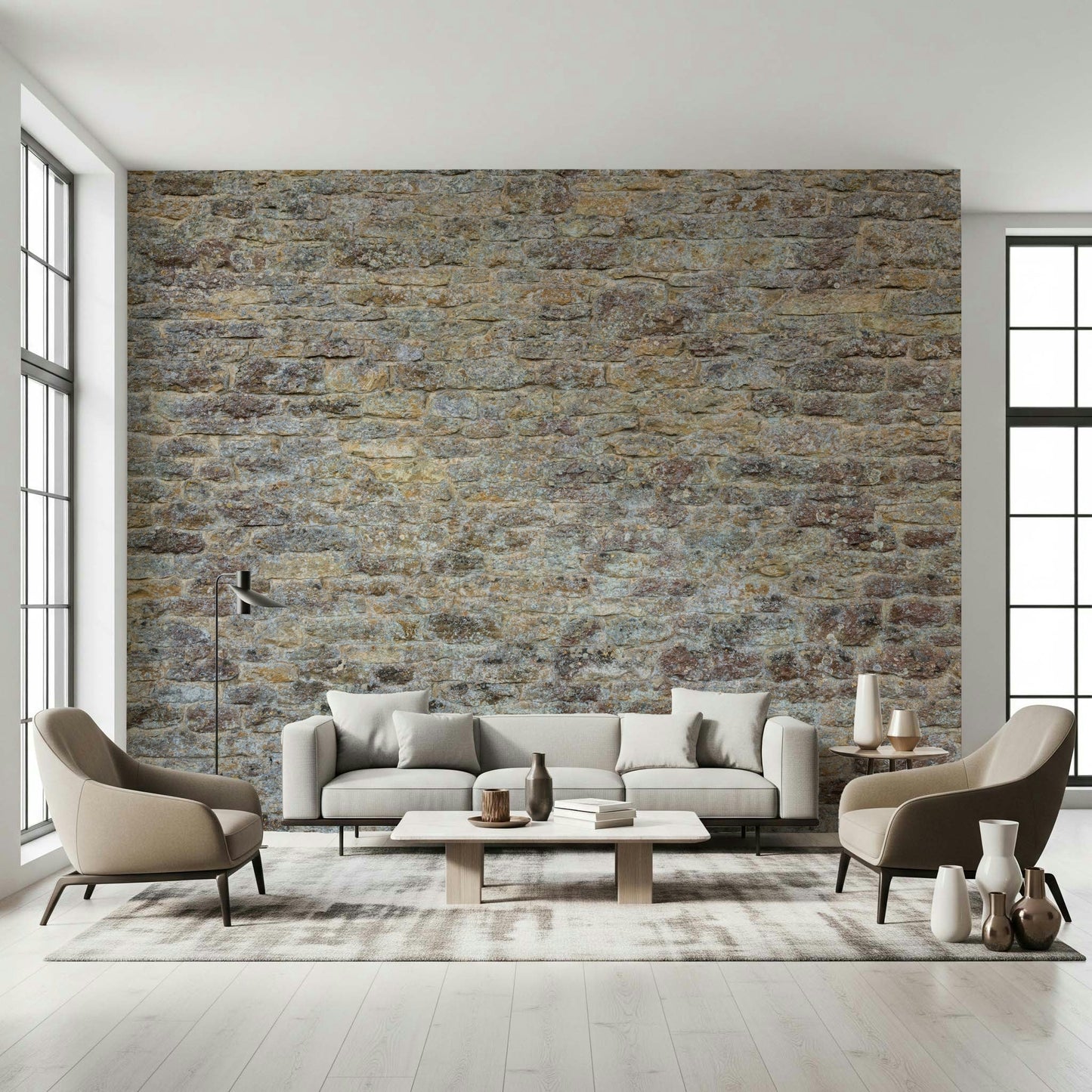 Irregular stacked stones on the Weathered Stone Brick Wall Mural.