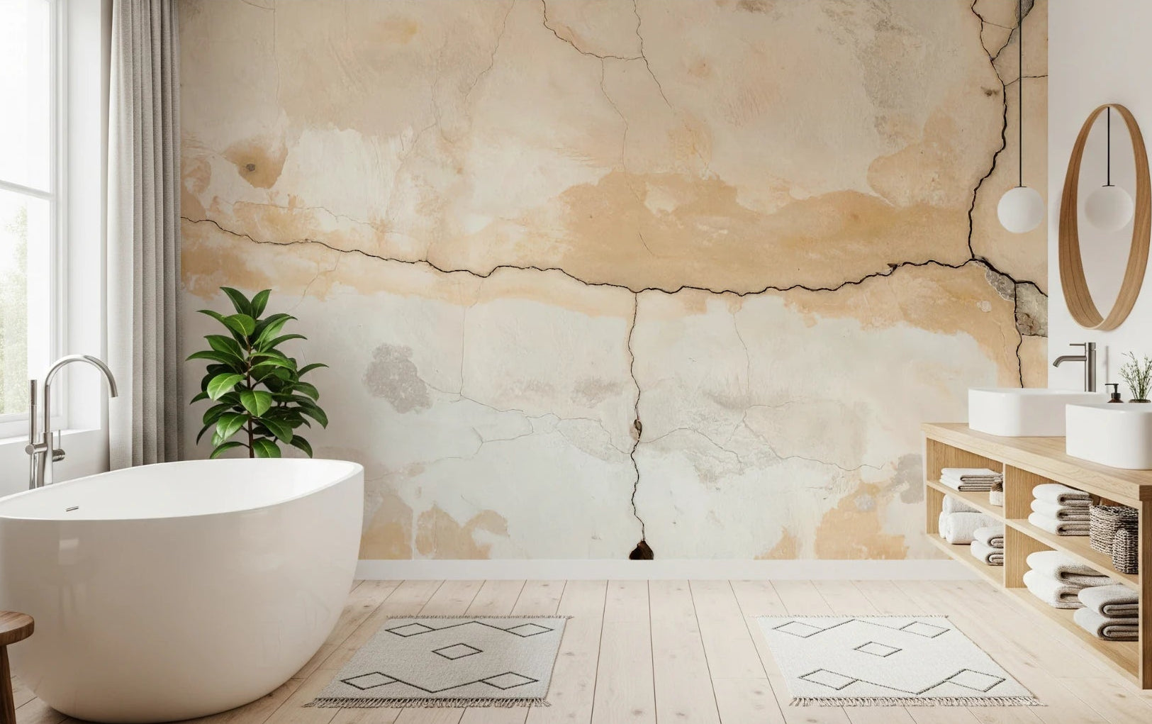 Bathroom with Weathered Walls Wall Mural in cracked aged plaster texture, GD8791