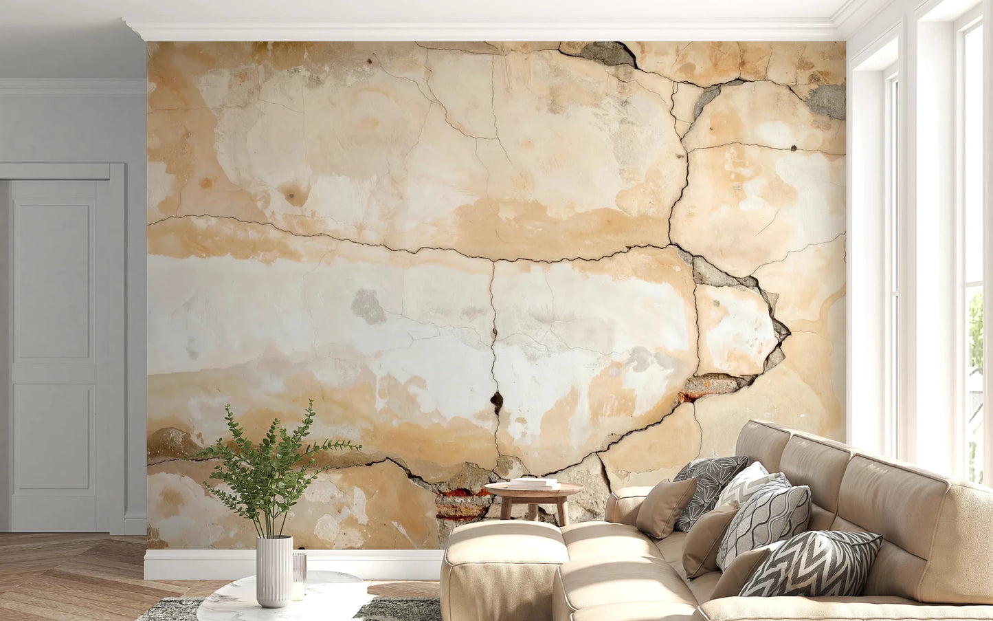 Distressed neutral surface in Weathered Walls Wall Mural with rustic texture