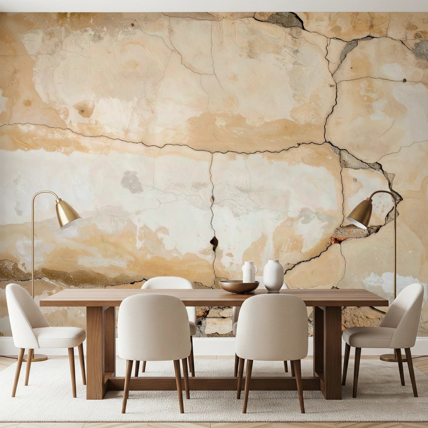 Dining room featuring Weathered Walls Wall Mural and rustic broken plaster detail