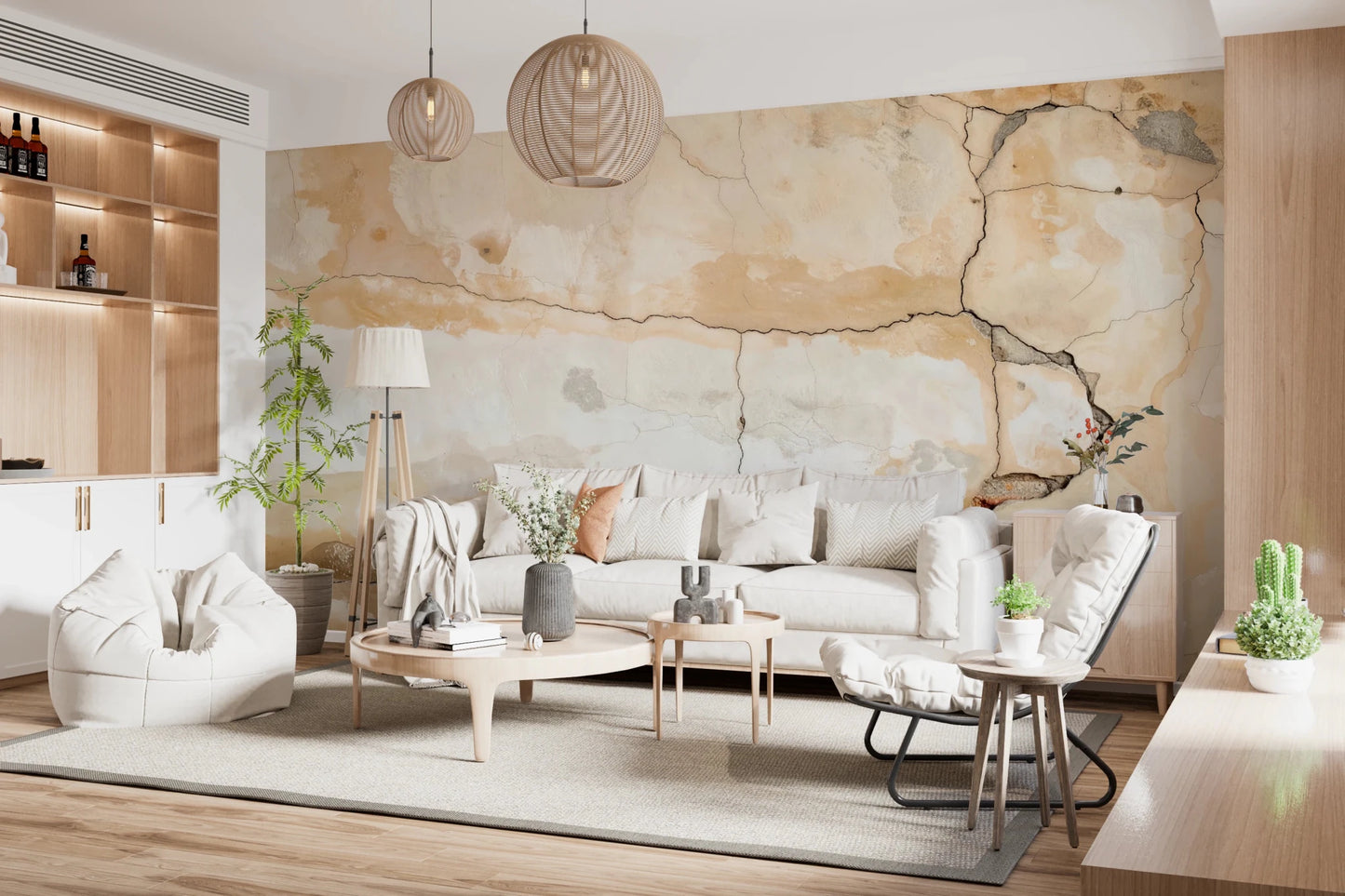 Cracked plaster pattern across Weathered Walls Wall Mural in soft earthy shades