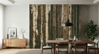 Bedroom accent wall with the rustic Weathered Wood plank peel and stick mural.