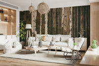 Weathered Wood Wall Mural used as a striking backdrop in a coastal dining space.