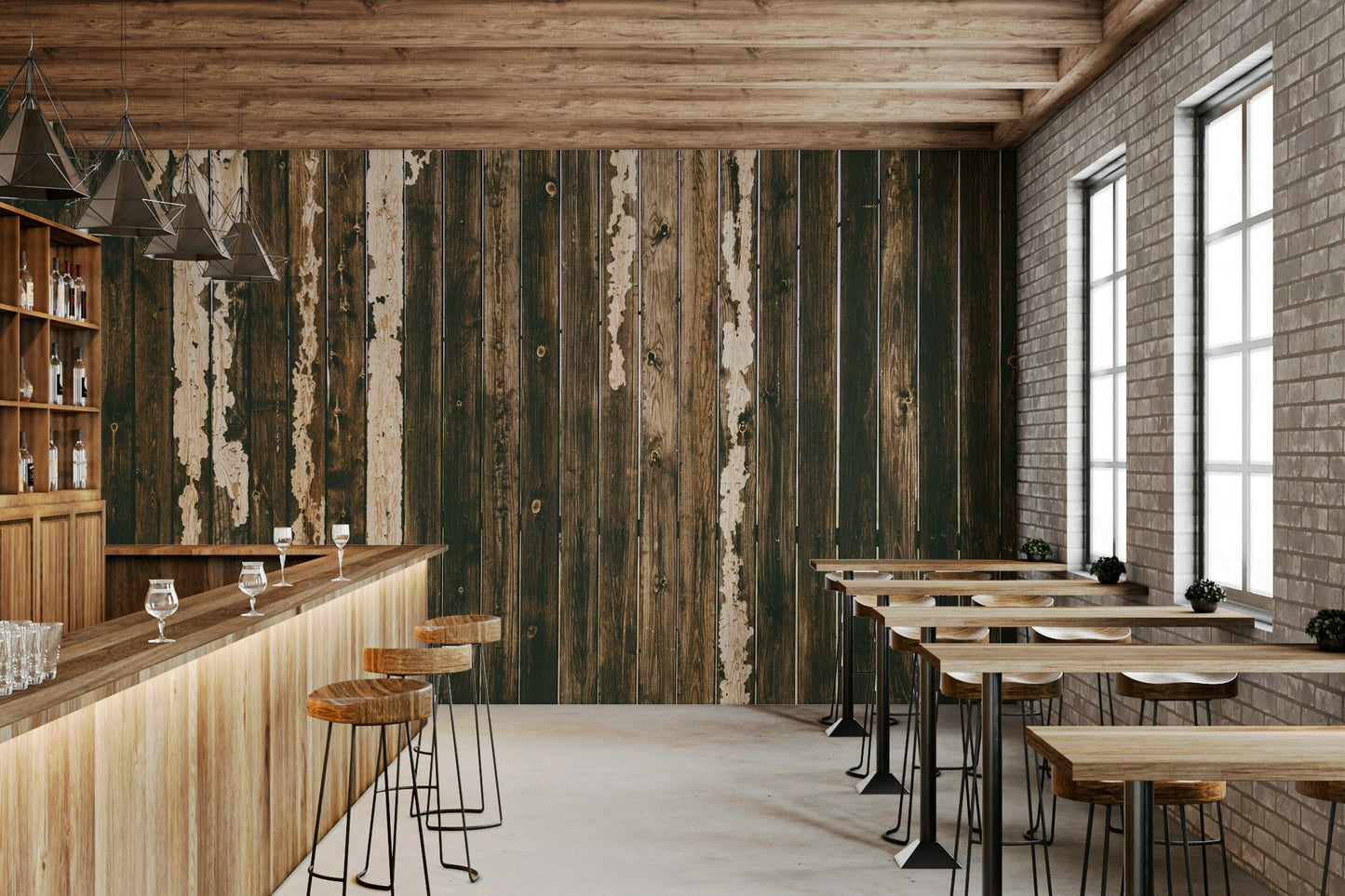 Weathered Wood Wall Mural close-up, distressed gray wood grain wallpaper detail.