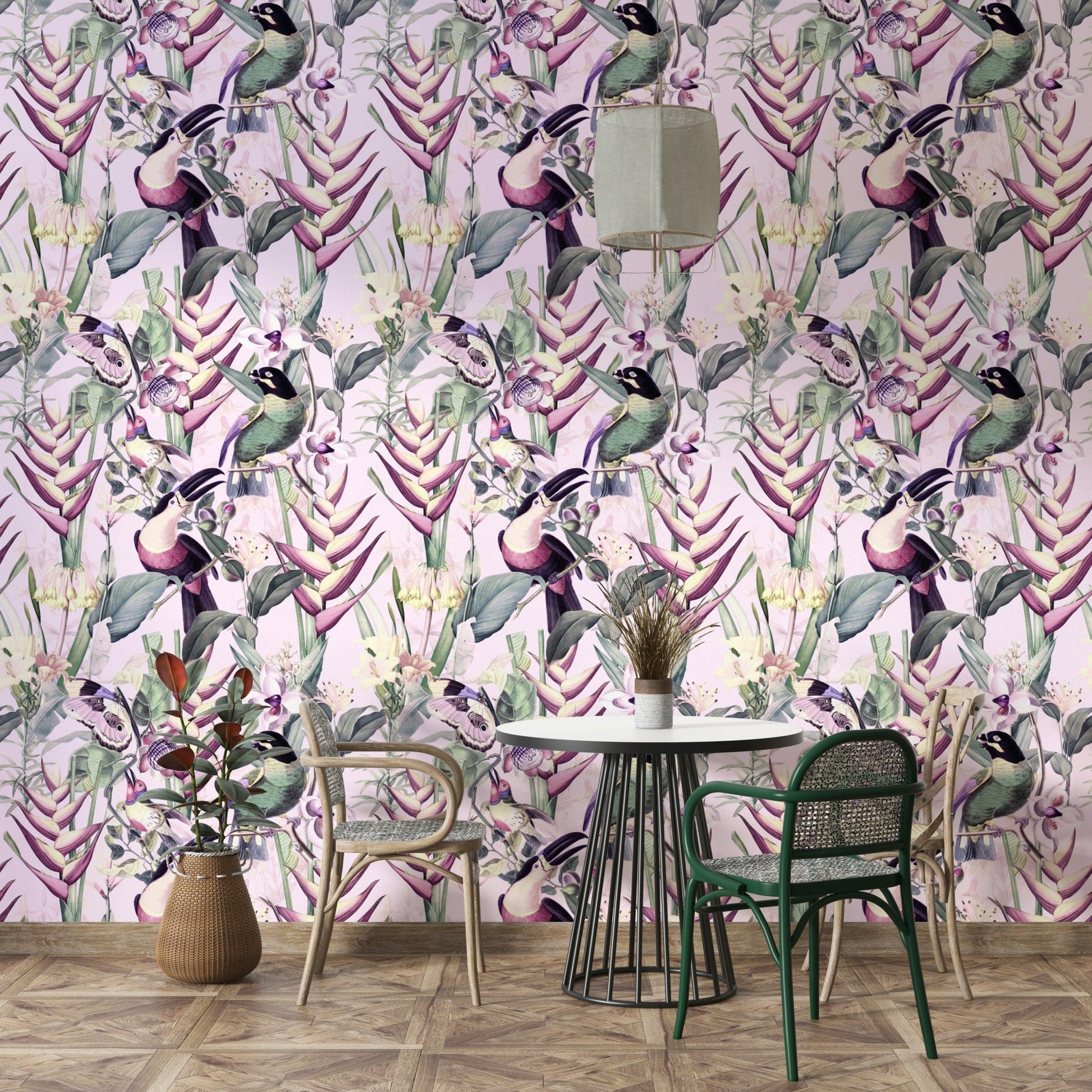 Bold jungle wallpaper with exotic leaves and greenery

