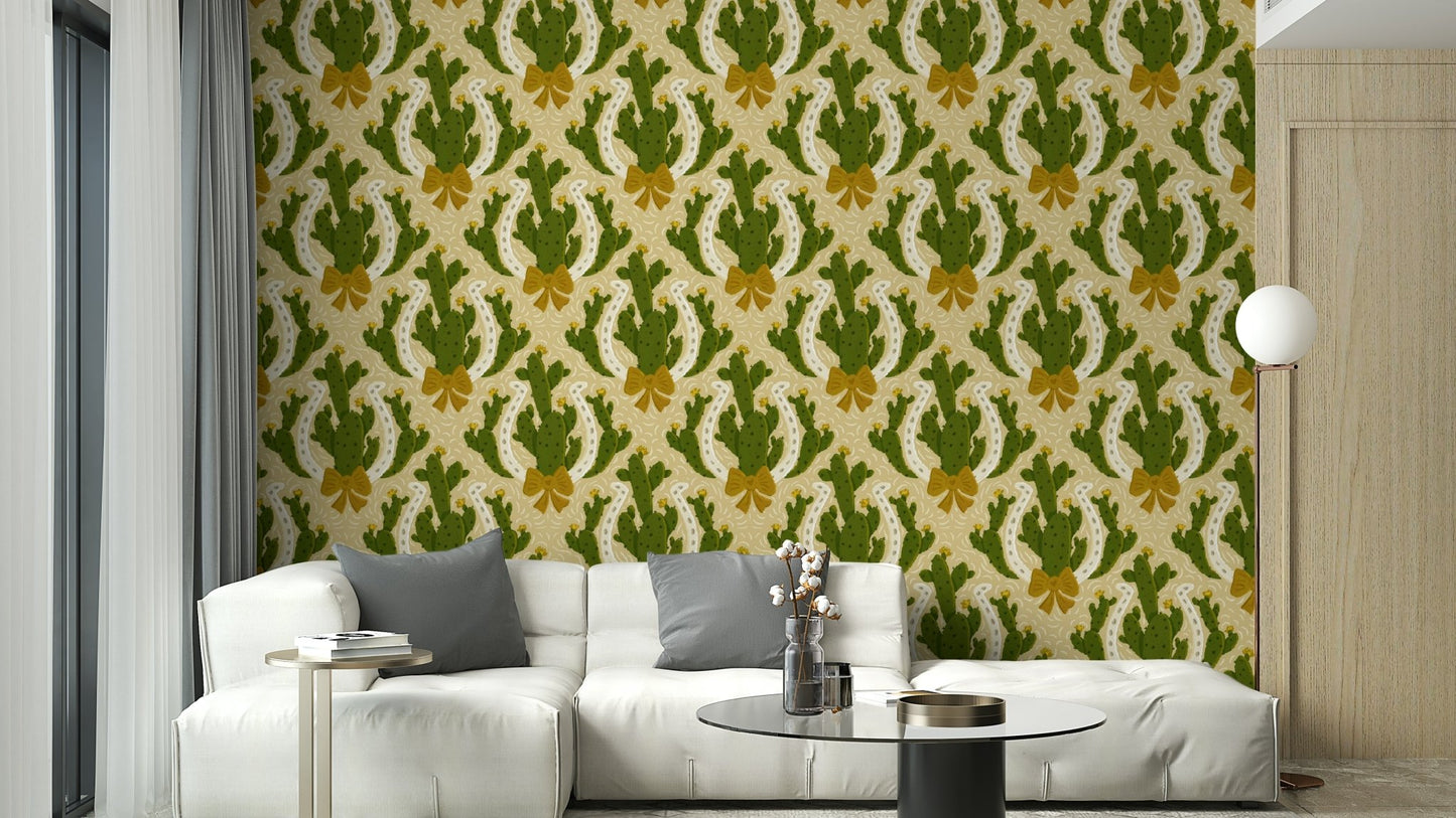 Western style horseshoe cactus wallpaper

