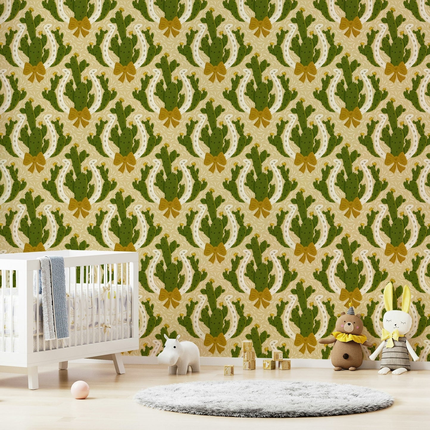 Western wallpaper with cactus and horseshoe

