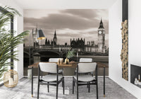 Black and white bridge wallpaper for bedroom wall