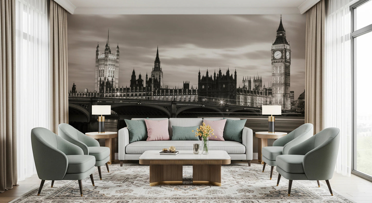 Urban London skyline mural for modern office