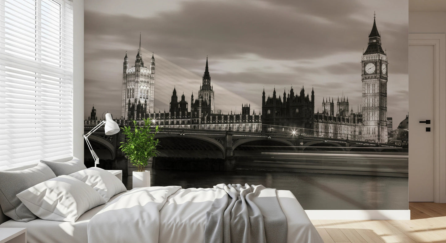 Westminster Bridge wall mural in monochrome living room