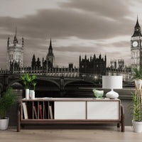 Westminster Bridge mural in minimalist living space