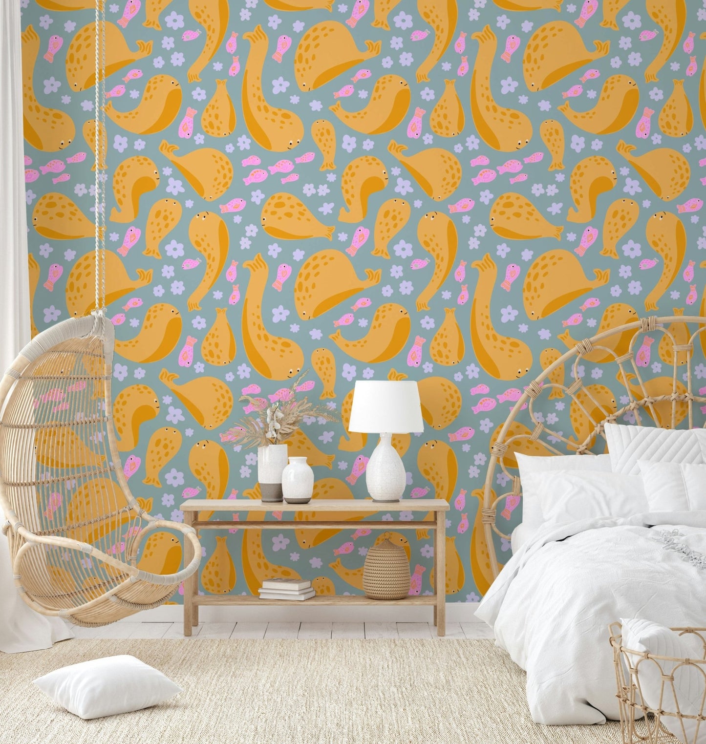 The colors are soft and cheerful tones like blue and green. GD3503

