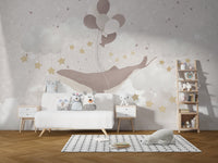 Kids room mural with floating whale
