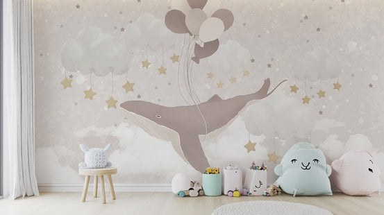 Whale wallpaper for nursery decor C324
