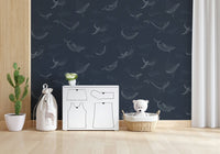 Whale Song Serenade Wall Mural showing rhythmic sea patterns in a hallway.