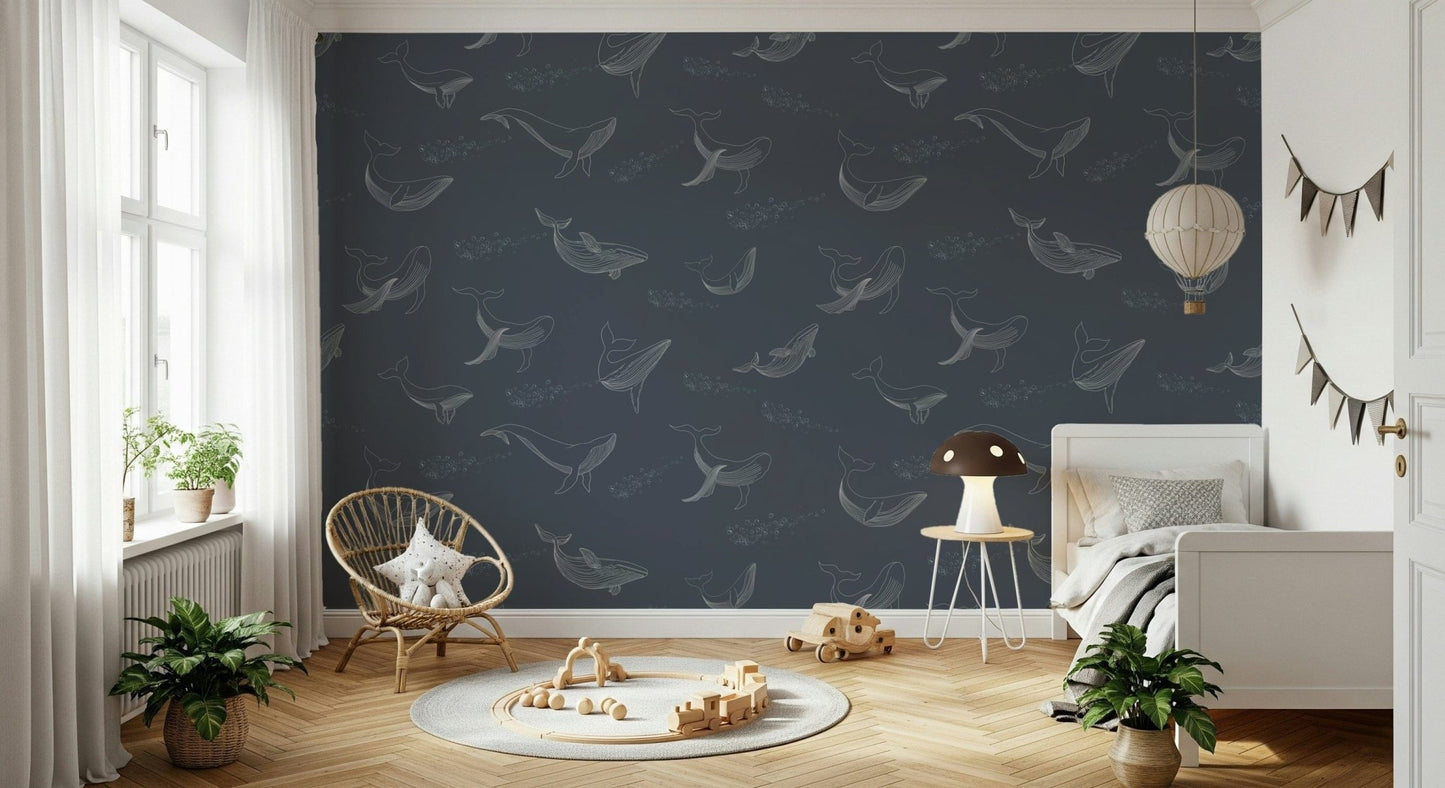 Modern apartment interior with Whale Song Serenade Wall Mural