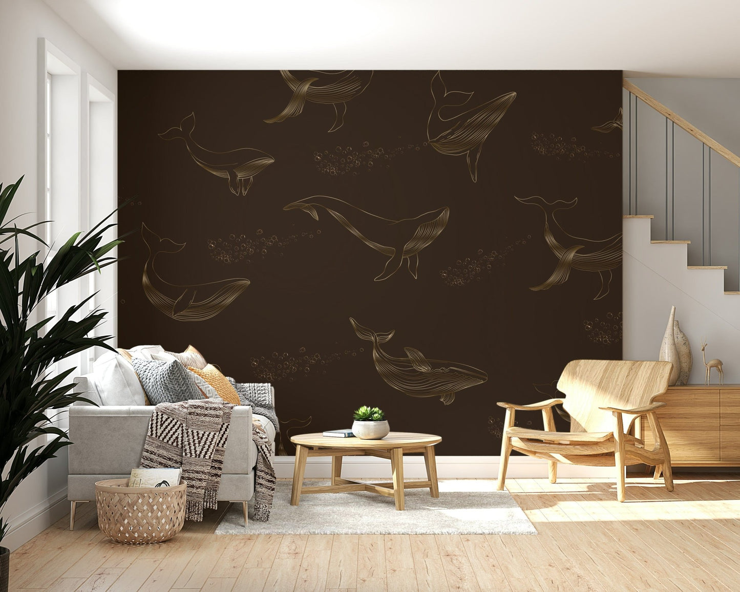 Artistic Whale Song wallpaper for a calming feature wall.