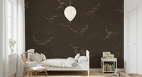 Whale Song wall mural with watercolor textures in a corridor.