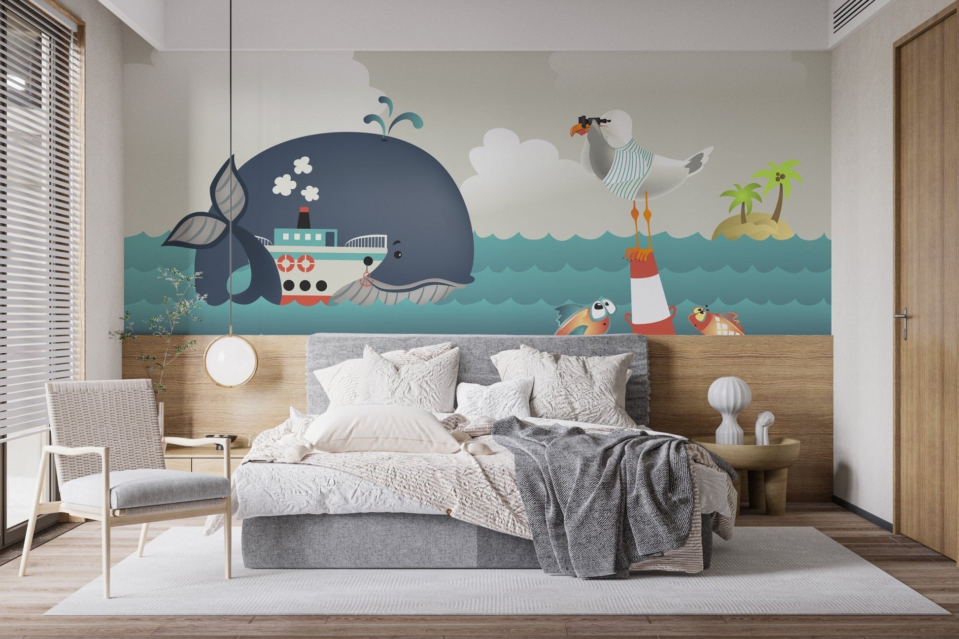 Whale & Steamer Kids Wallpaper Mural - Giffywalls A286
