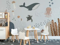 Whale wallpaper for ocean-themed walls

