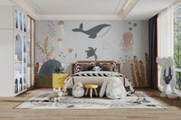 Blue whale wallpaper for bedroom walls

