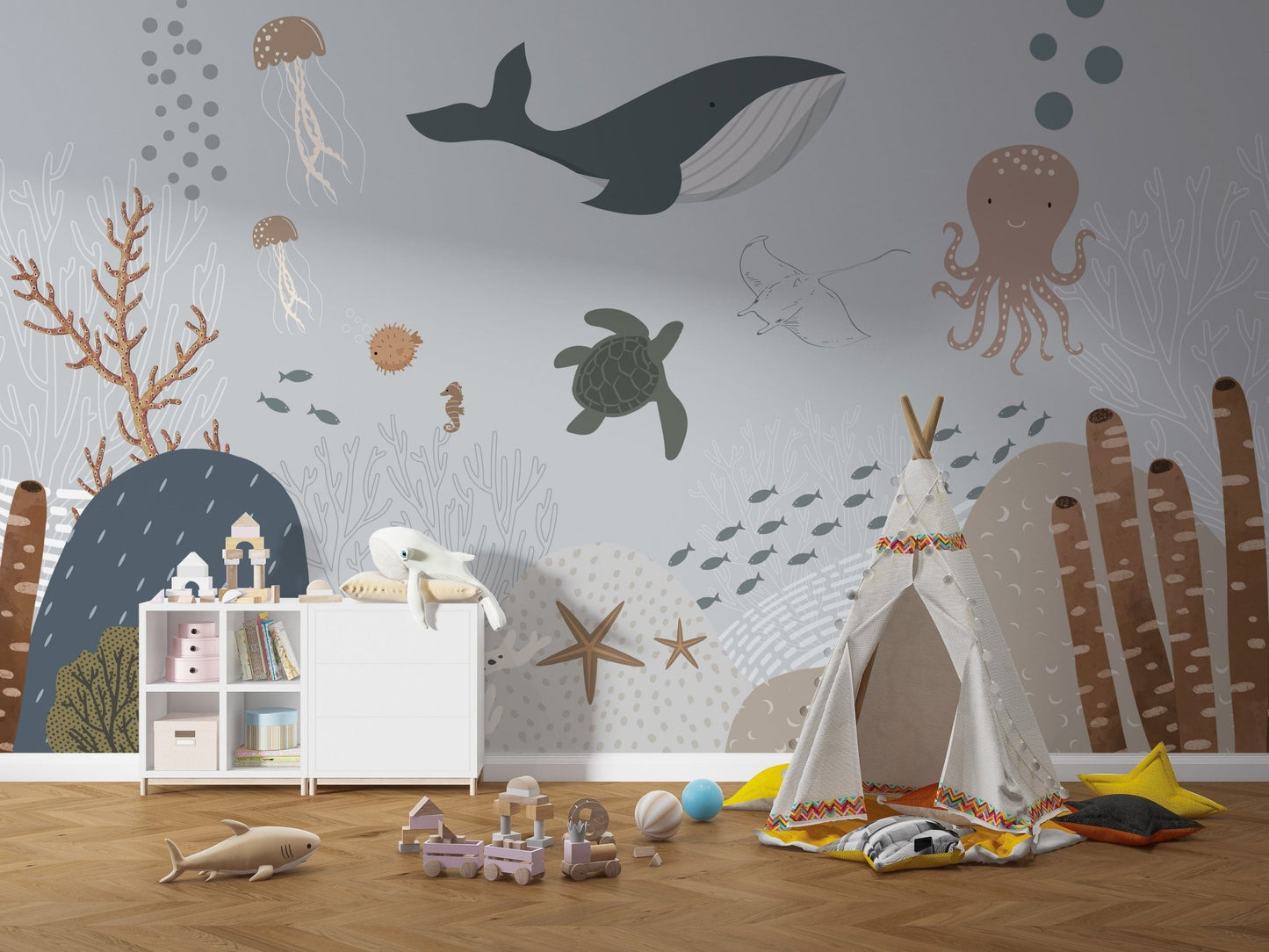 Serene whale wall covering for homes
