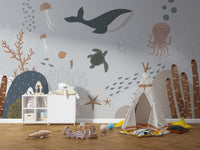 Serene whale wall covering for homes
