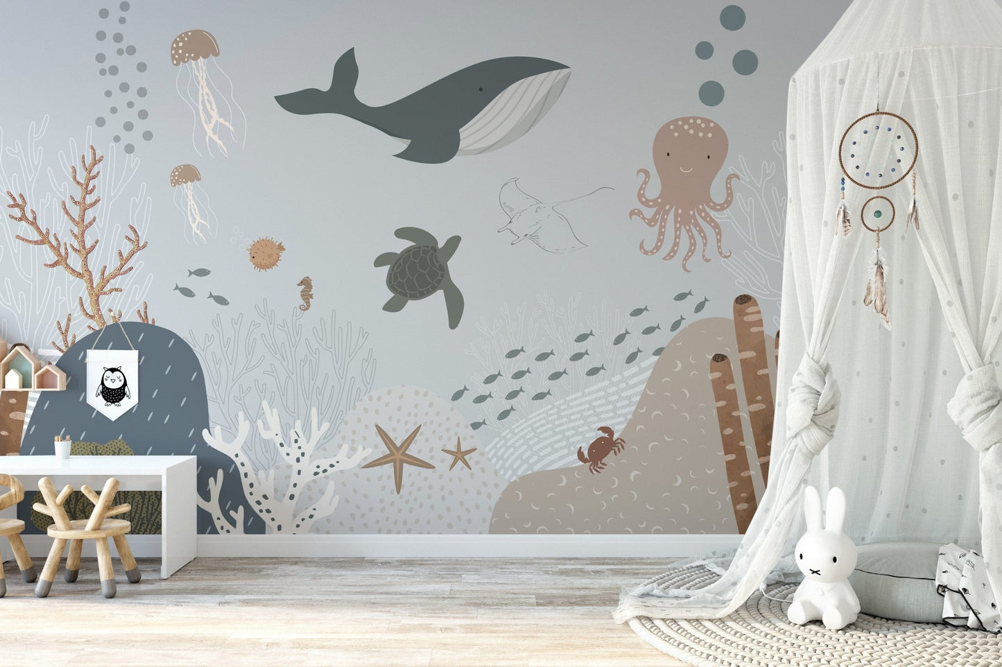 Majestic whale mural for home decor
