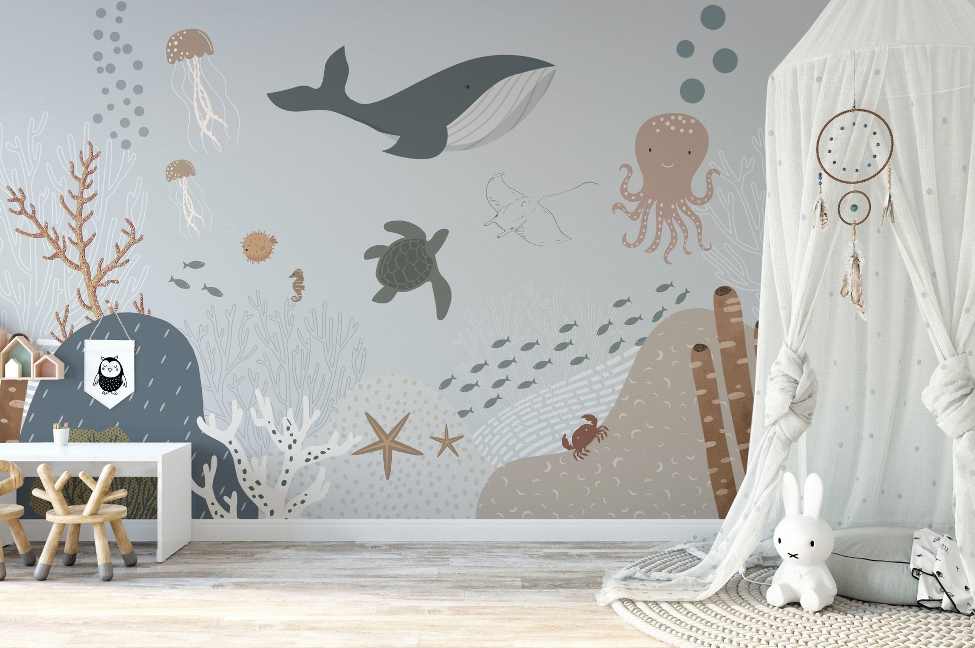 Majestic whale mural for home decor
