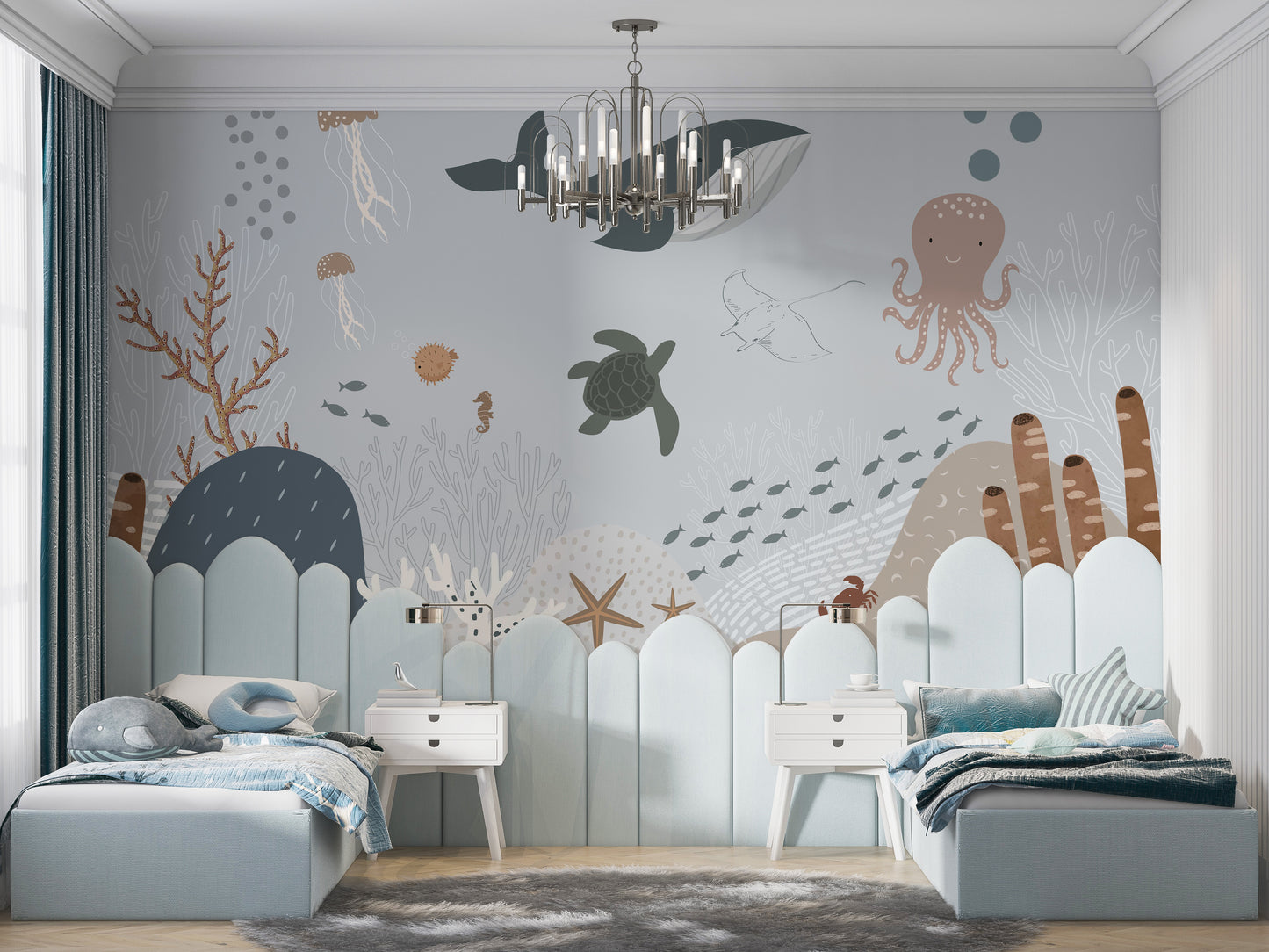 Marine life whale mural for interiors
