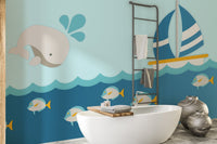 Whale with Boat Kids Room Wallpaper Murals - Giffywalls A642