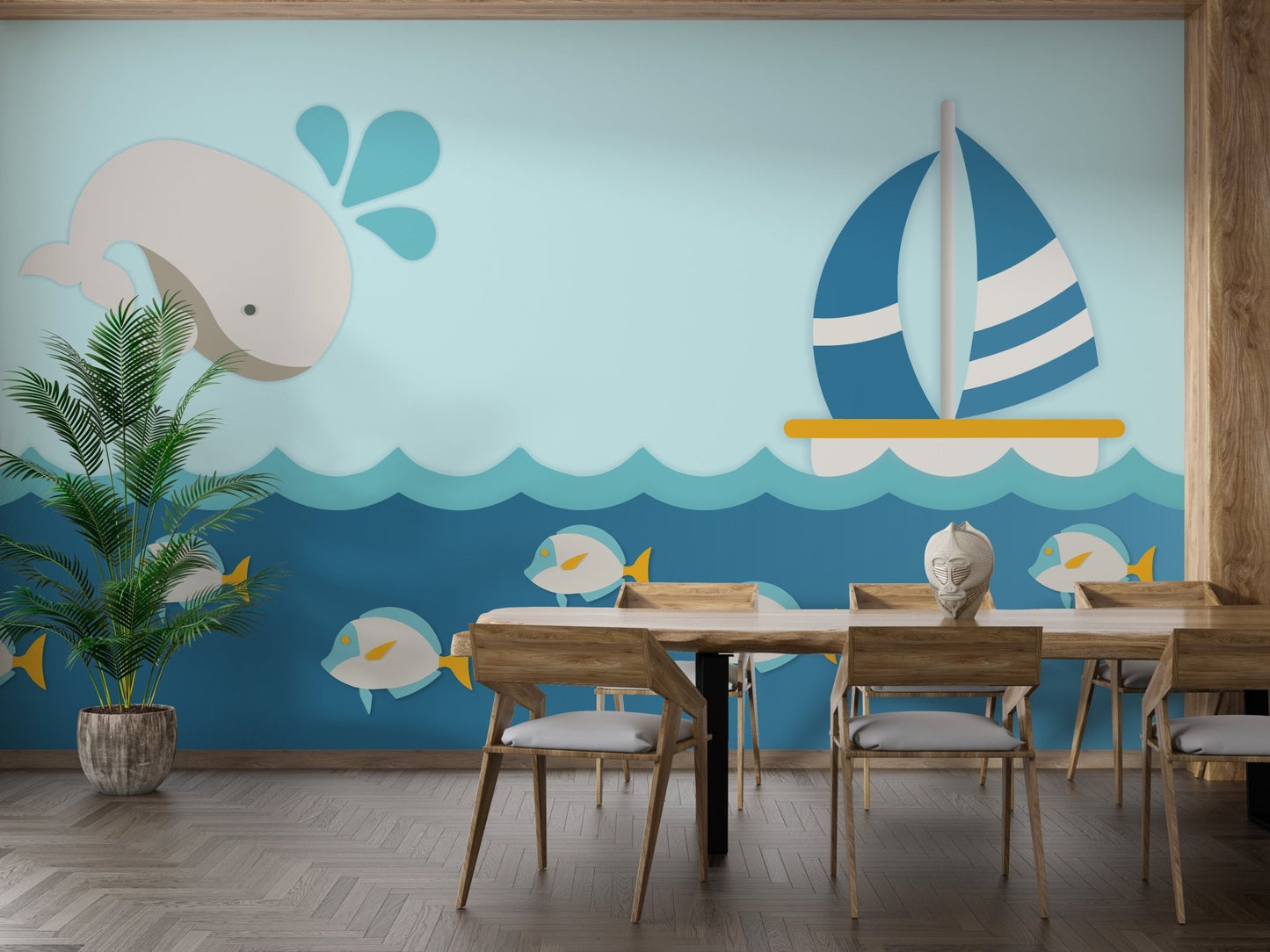 Whale with Boat Kids Room Wallpaper Murals - Giffywalls A642