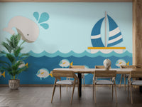 Whale with Boat Kids Room Wallpaper Murals - Giffywalls A642