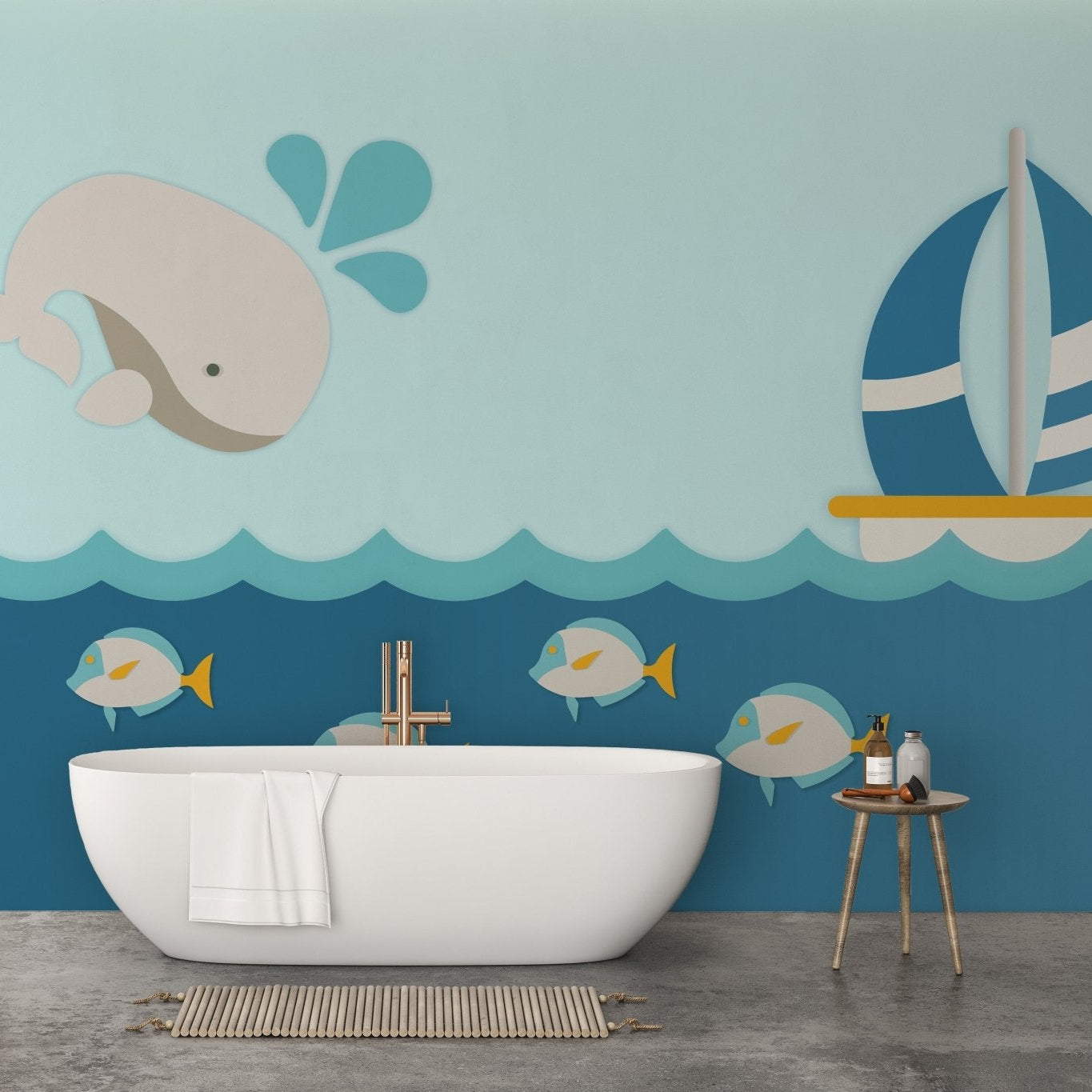 Whale with Boat Kids Room Wallpaper Murals - Giffywalls A642