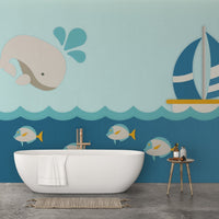 Whale with Boat Kids Room Wallpaper Murals - Giffywalls A642
