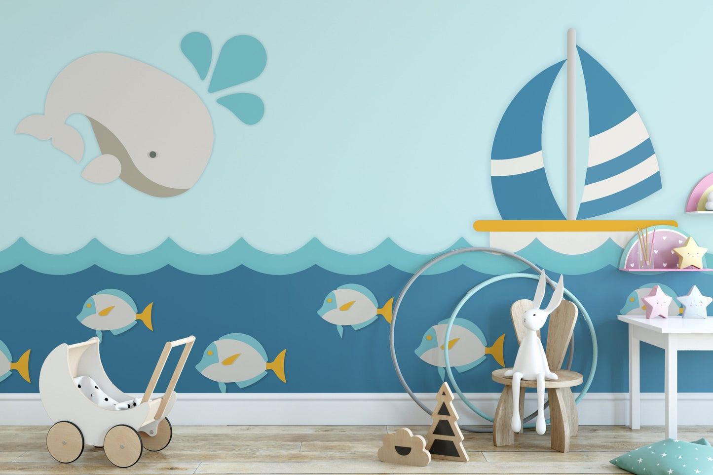 Whale with Boat Kids Room Wallpaper Murals - Giffywalls A642