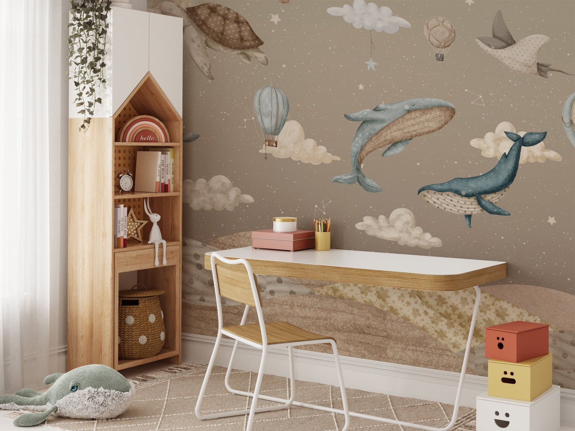 Hot air balloons and whales wallpaper
