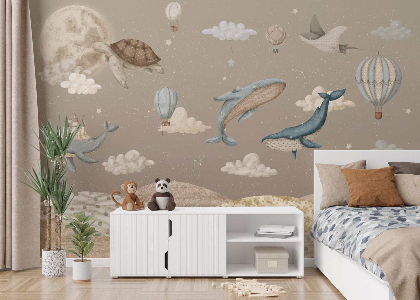 Whales and castles cloud wallpaper
