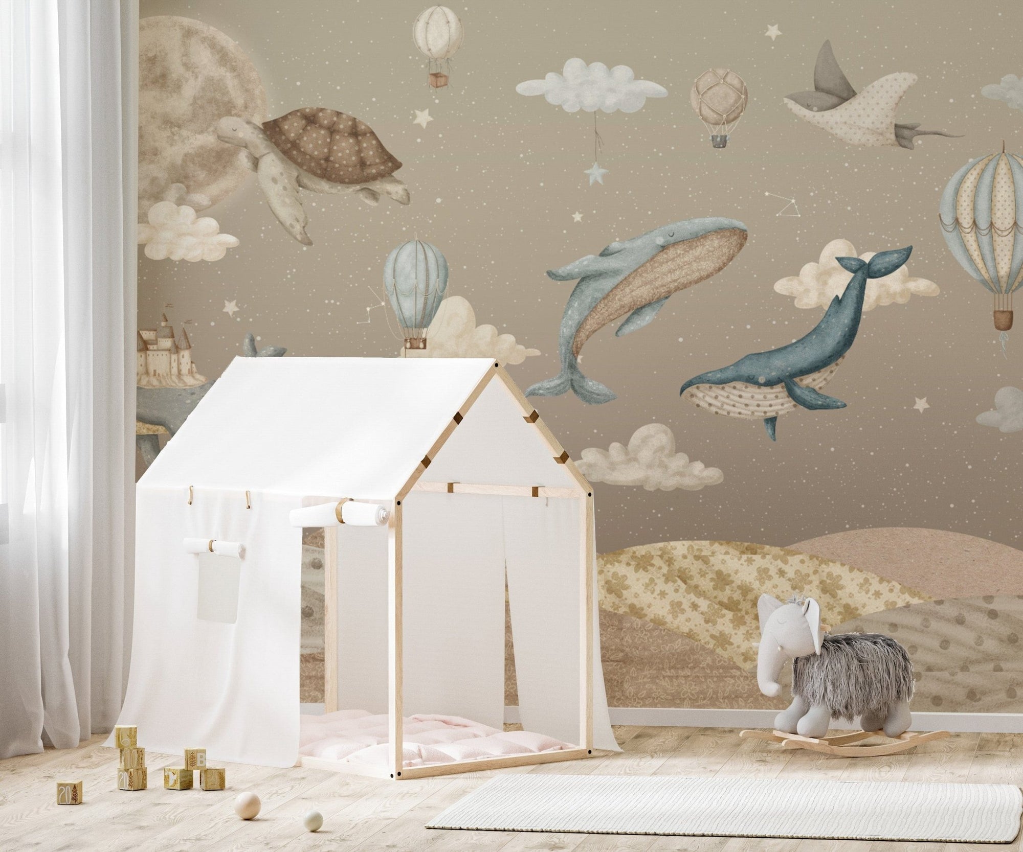 Whales and balloons dream wallpaper D170
