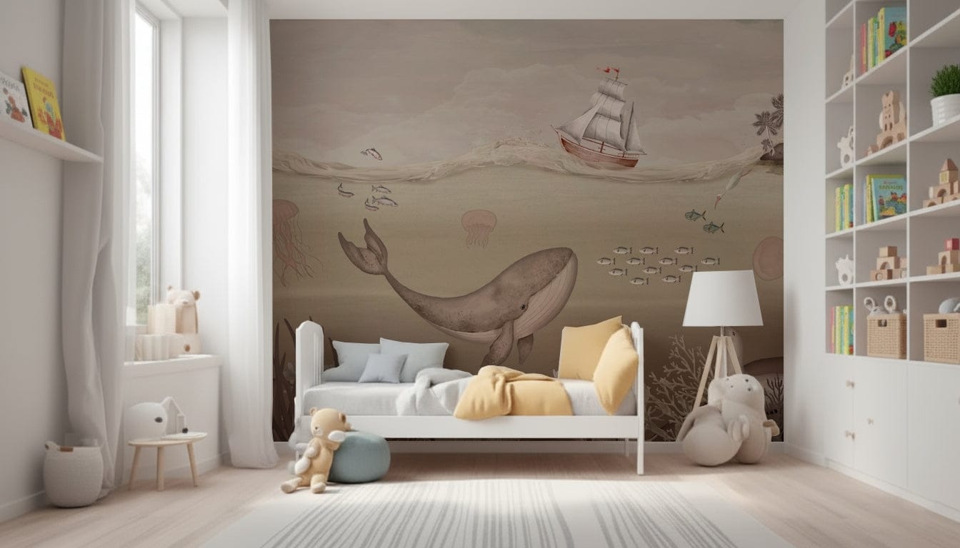 Artistic sea creature wall mural for a contemporary feature wall.