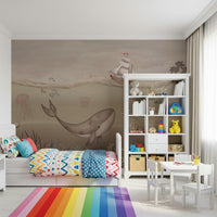 Soothing marine life wallpaper for a home office backdrop.