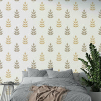 A minimalist interior with the grain field wallpaper.

