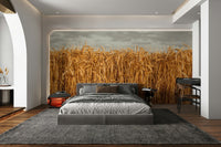 Serene farmland wheat mural design

