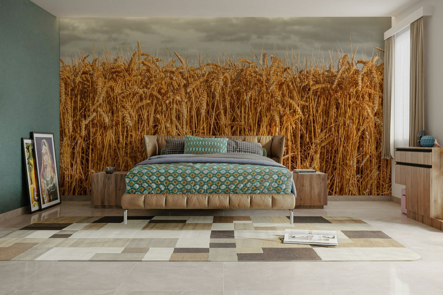 Country-style wheat mural background

