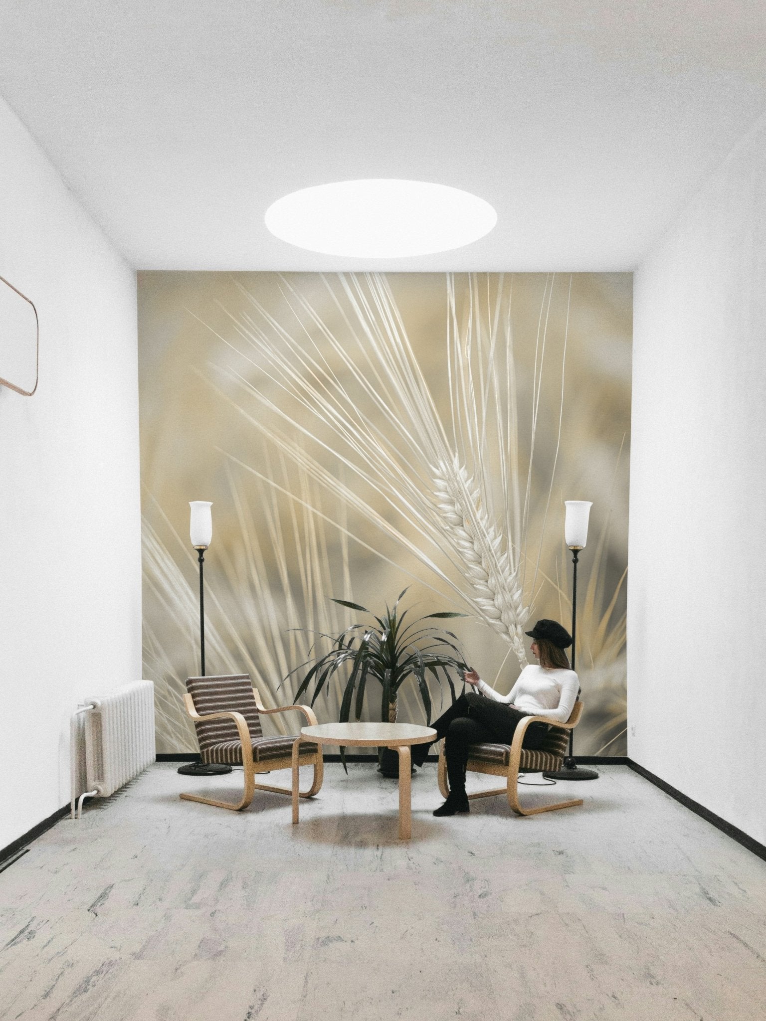 Neutral color wheat wall design
