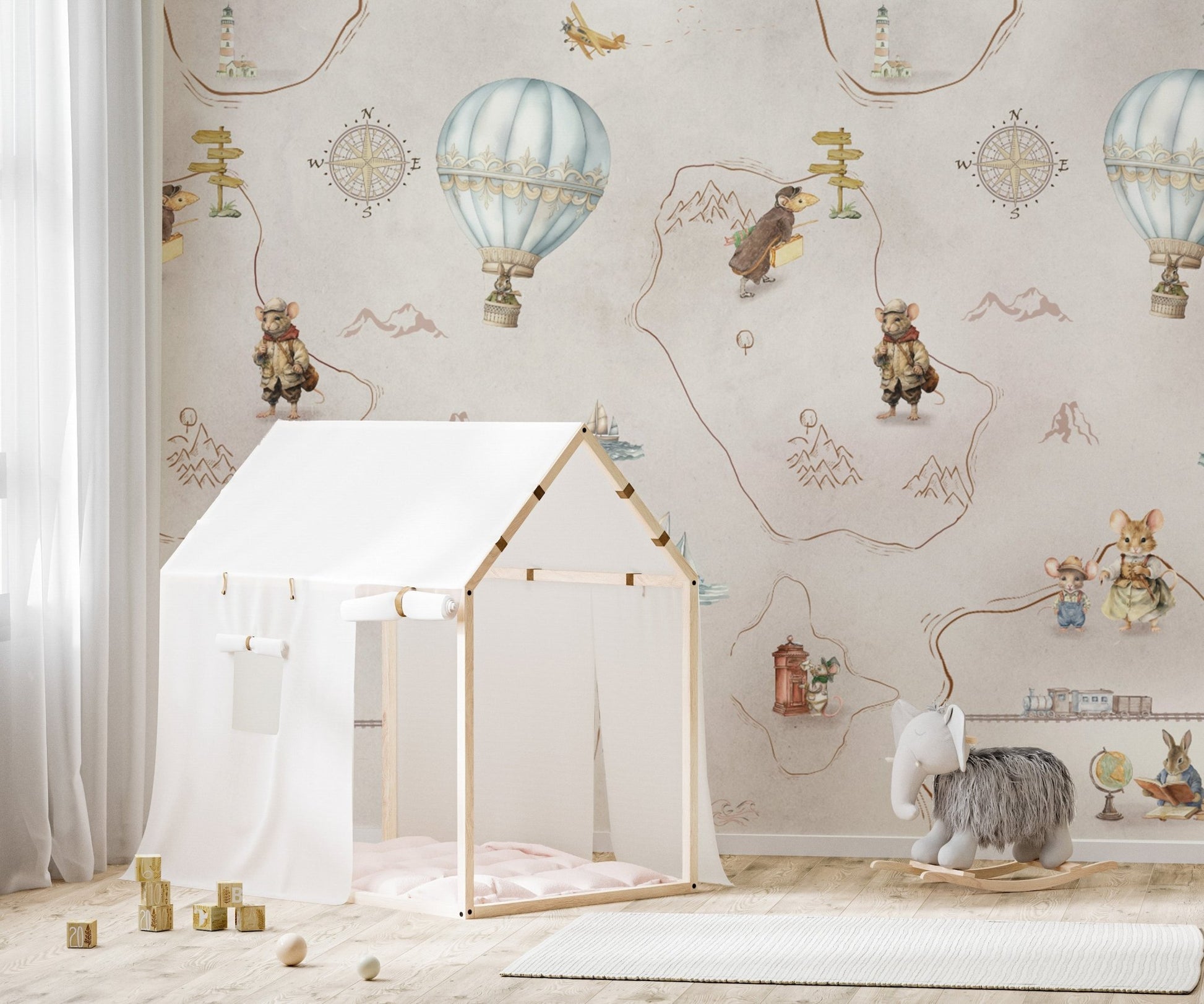 Playful animal wallpaper for nursery walls
