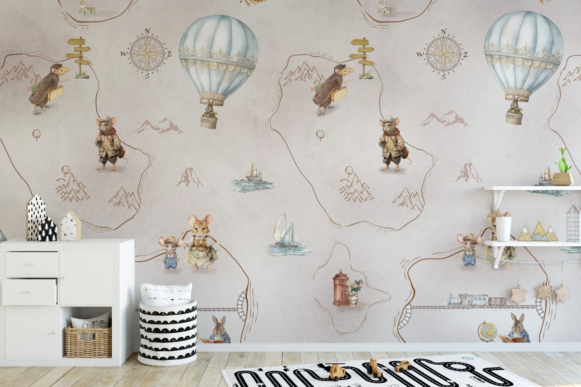 Playful animal wallpaper for nursery walls
